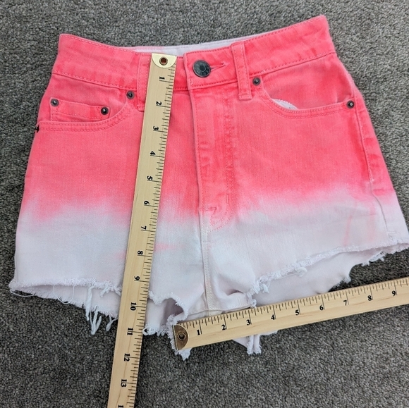 Bdg high rise cheeky neon pink and white tie dye denim jean shorts waist 25 - Picture 6 of 10
